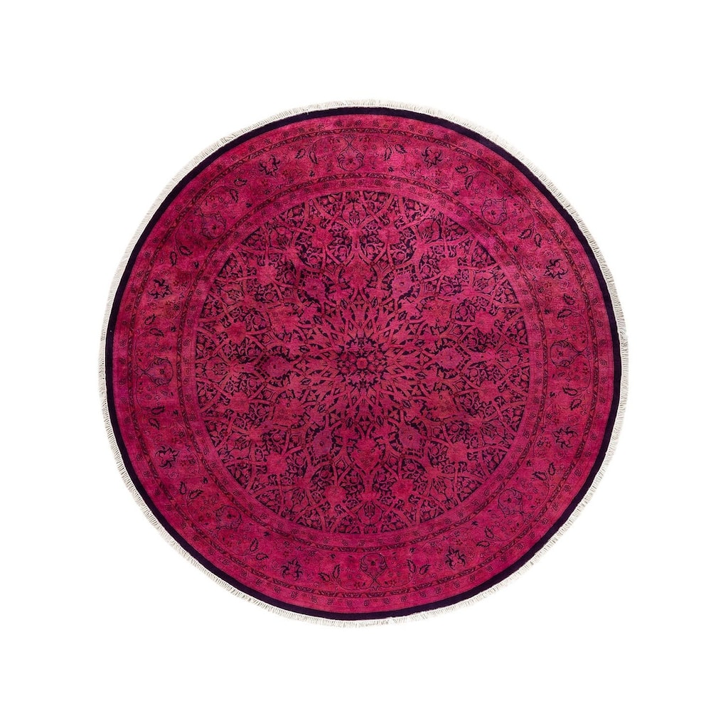 Contemporary Overdyed Wool Hand Knotted Round Area Rug - 7' 1" x 7' 1"