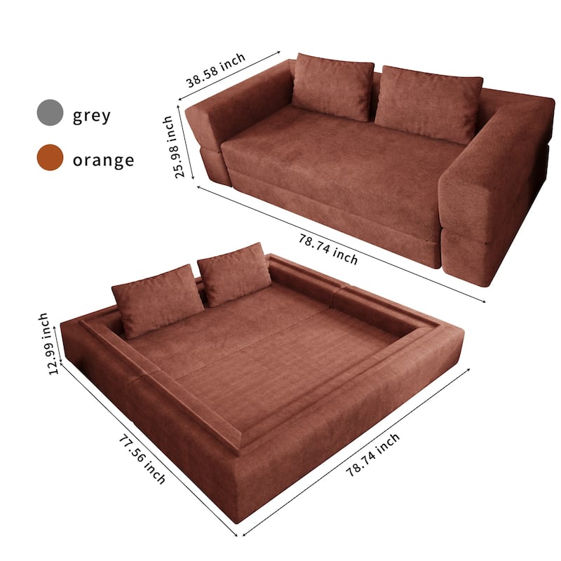 Folding Memory Foam Sleeper Sofa Bed Chenille Floor Couch Convertible into Sleeping Mattress with Rectangle Pillow and Cushions