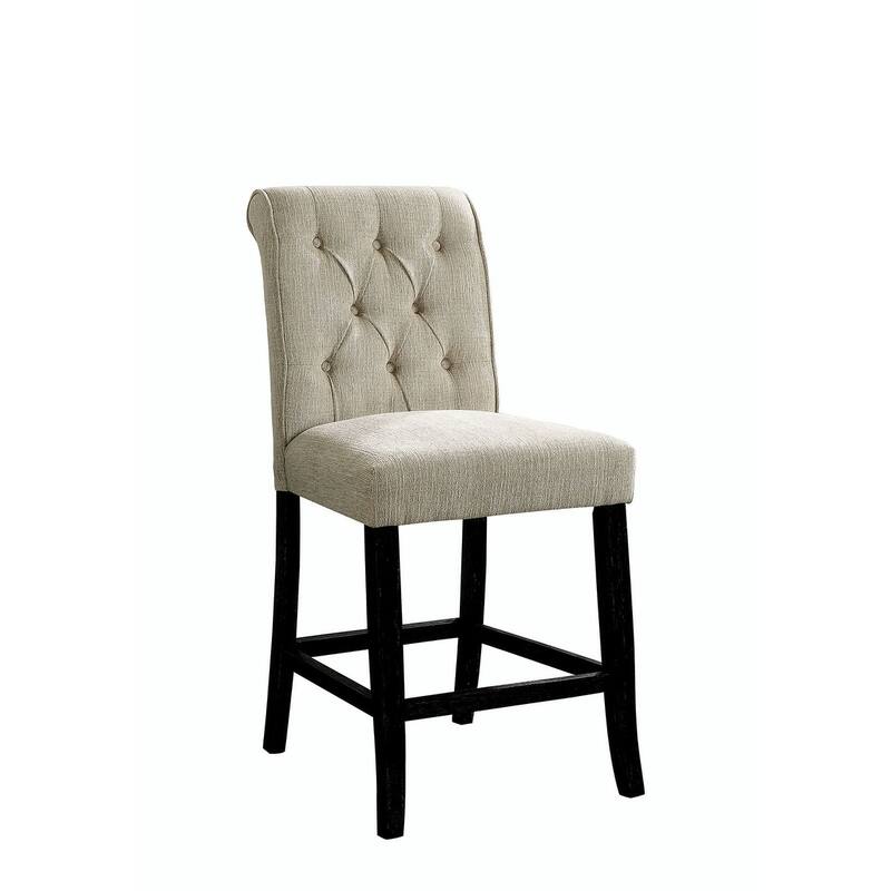 Wooden Fabric Upholstered Counter Height Chair, Ivory And Black - 42.25 H x 20 W x 24 L Inches