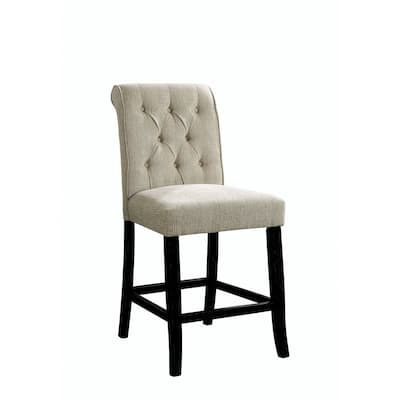 Wooden Fabric Upholstered Counter Height Chair, Ivory And Black - 42.25 H x 20 W x 24 L Inches