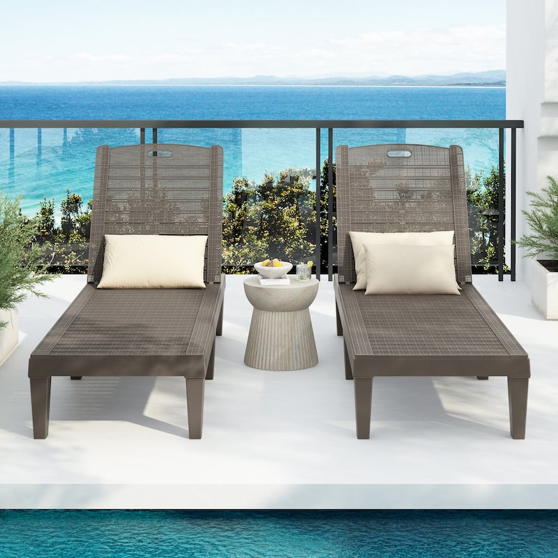 2-Piece Outdoor Resin Chaise lounge Set with Adjustable Backrest，Adjustable Backrest - N/A - Light Brown