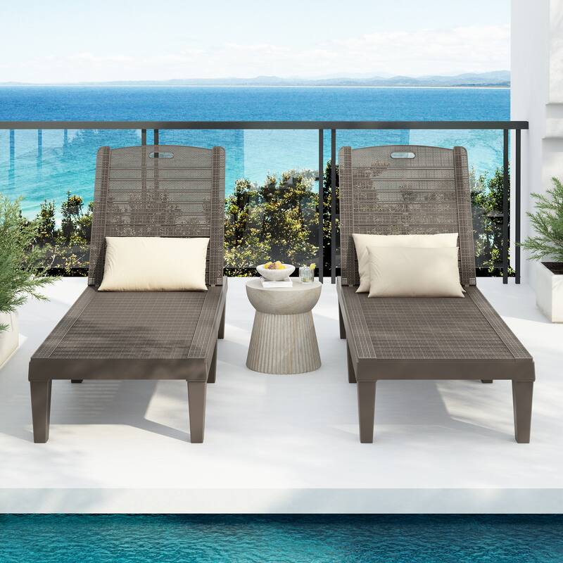 Roomfitters 2 Pcs Resin Outdoor Chaise Lounge Chairs with Adjustable Backrest for Patio, Poolside or Beach