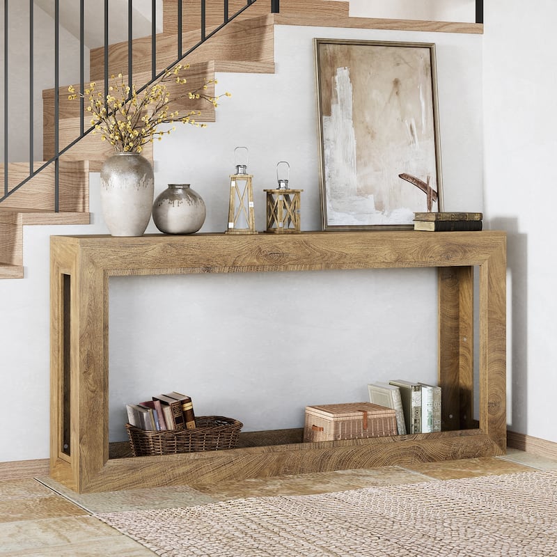 63'' 2-Tier Console Table Behind Sofa Couch for Entryway Living Room - Brown