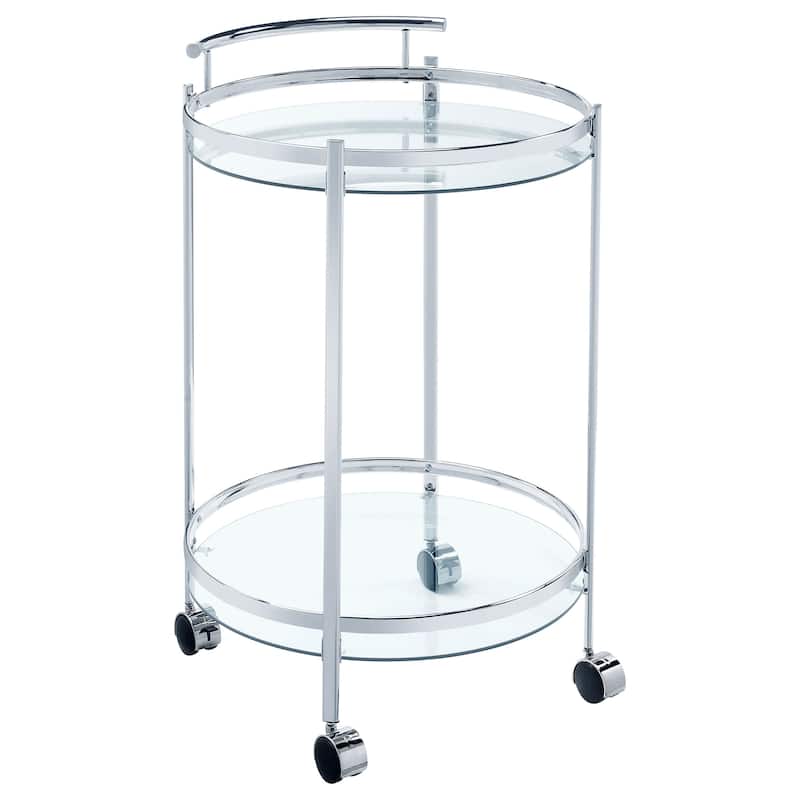 Chrissy 2-Tier Round Glass Shelf Metal Bar Cart - Chrome