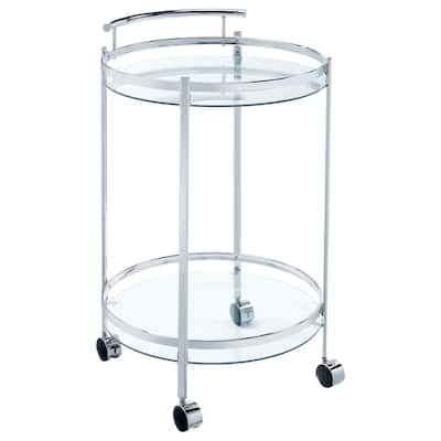 Chrissy 2-Tier Round Glass Shelf Metal Bar Cart