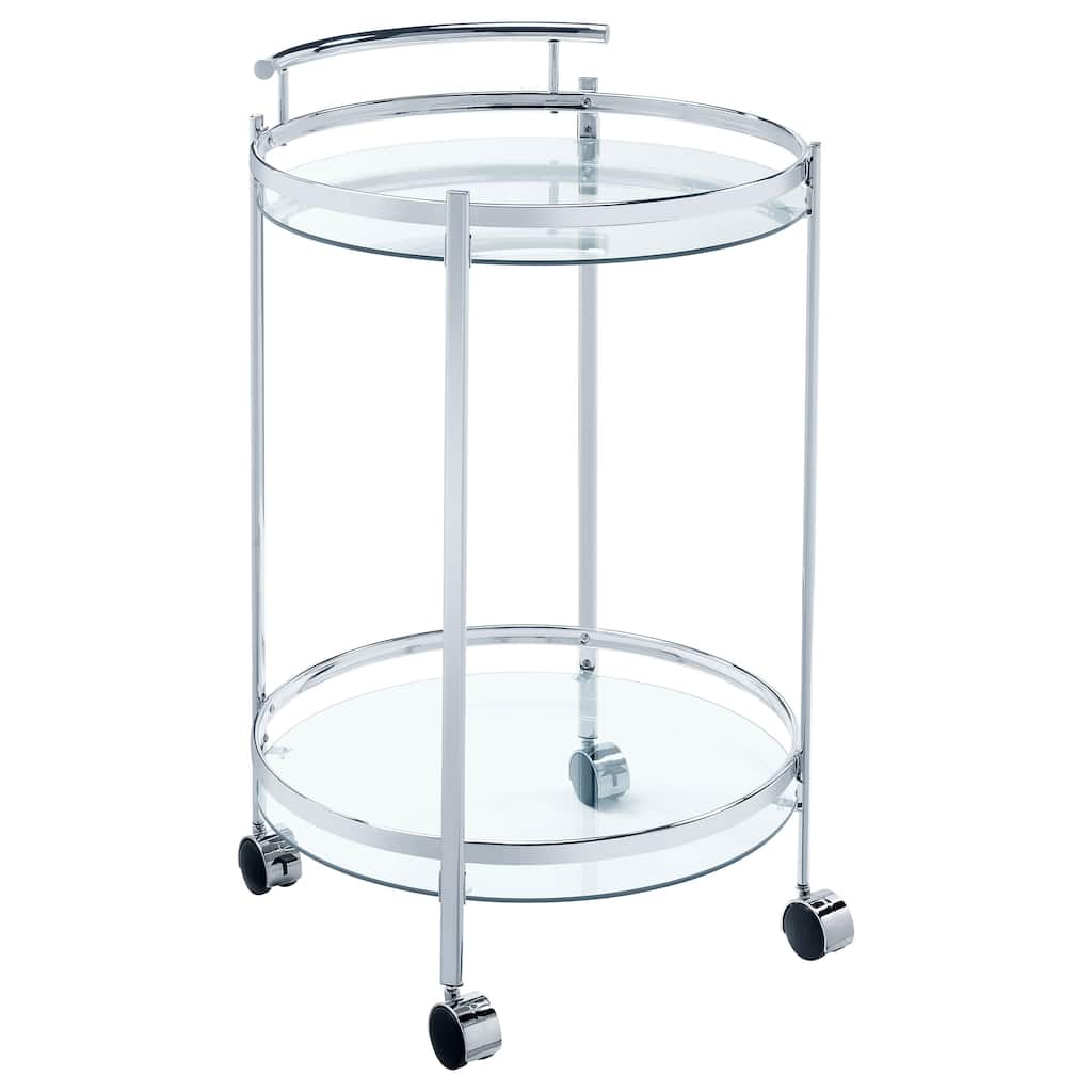 Chrissy 2-Tier Round Glass Shelf Metal Bar Cart