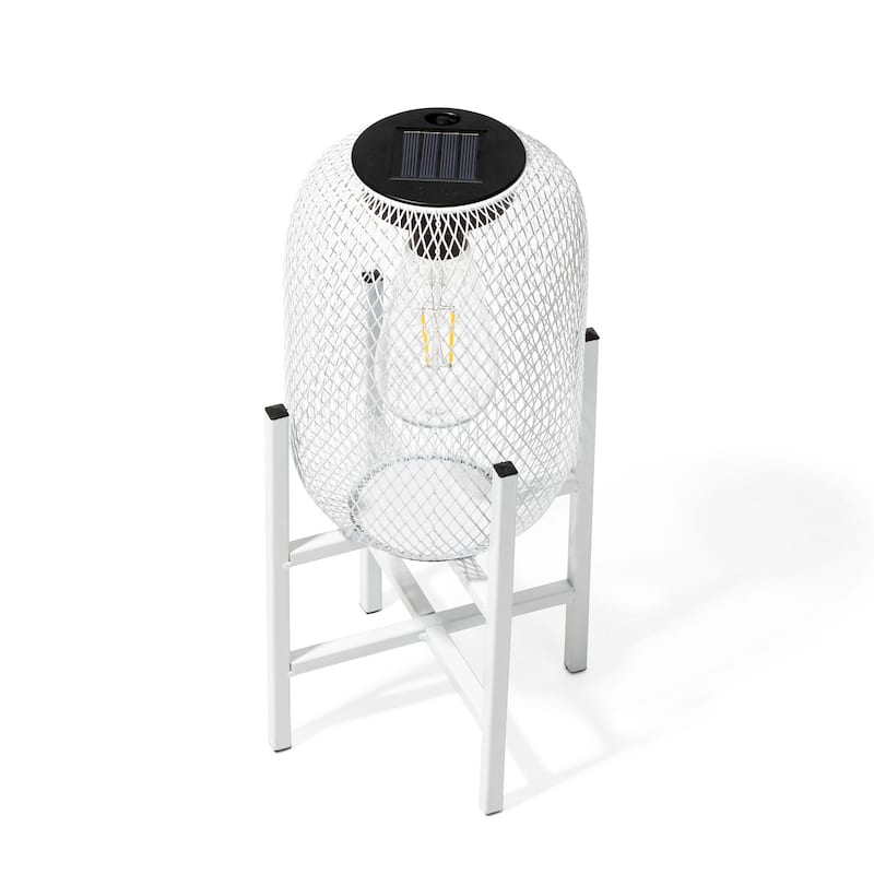 Glitzhome 11.5"H Set of 2 Mesh Edison Bulb Outdoor Solar Lantern with Stand