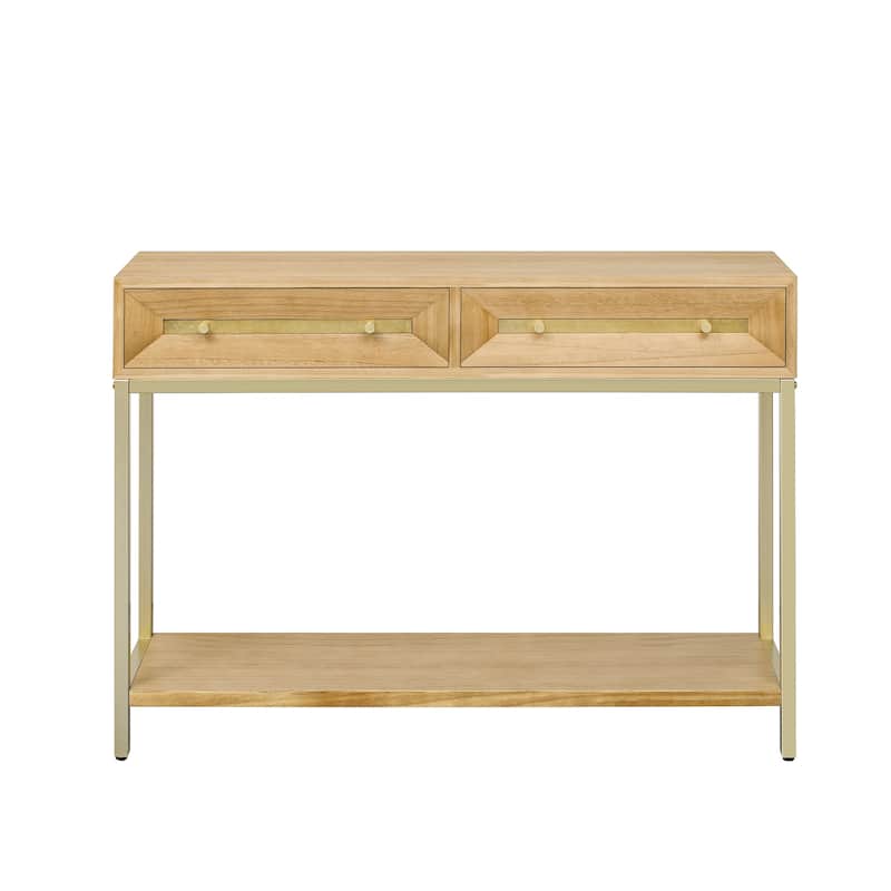 Retro Console Table Hallway Table with 2 Geometric Bevel Drawers, for Entryway and Living Room, Natural