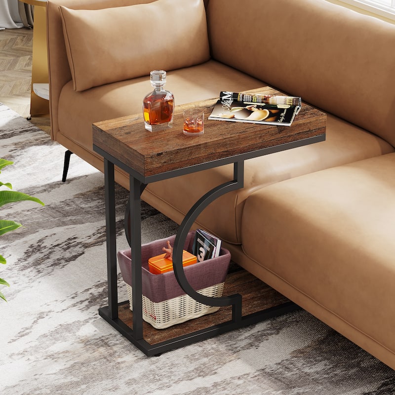 Narrow Side Table White Gold Side Table C Shaped End Table Modern Bedside Table Small Side Table for Couch Living Room
