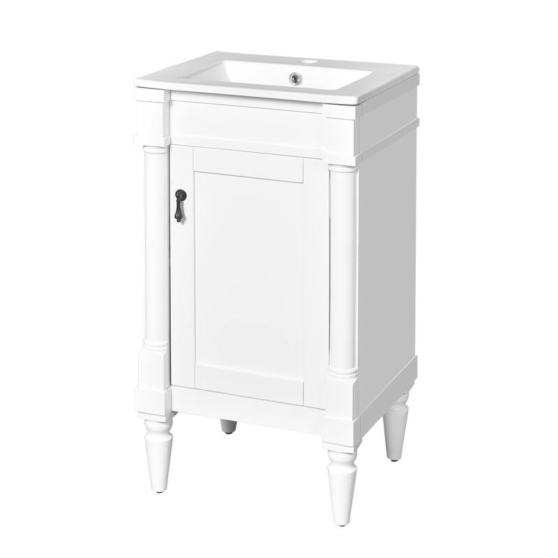 Retro Compact Bathroom Vanity Cabinet Simple Freestanding Single Sink Cabinet with Adjustable Shelf and Black Metal Pull