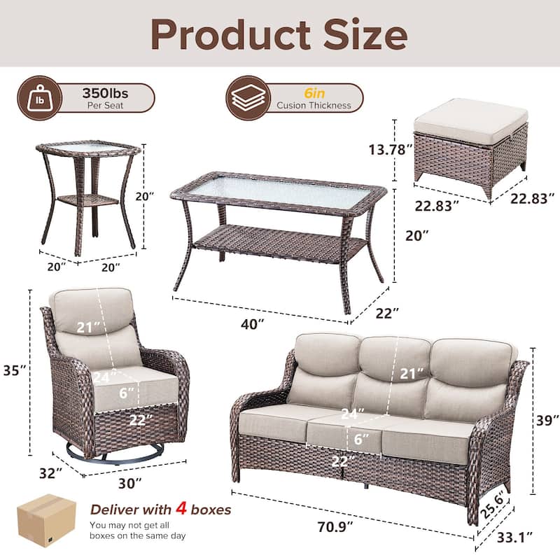 Gymojoy 7-Piece Patio Furniture Set with Swivel Glider Chairs, 6-Inch Ultra-Plush Cushions & Water-Resistant Olefin Fabric