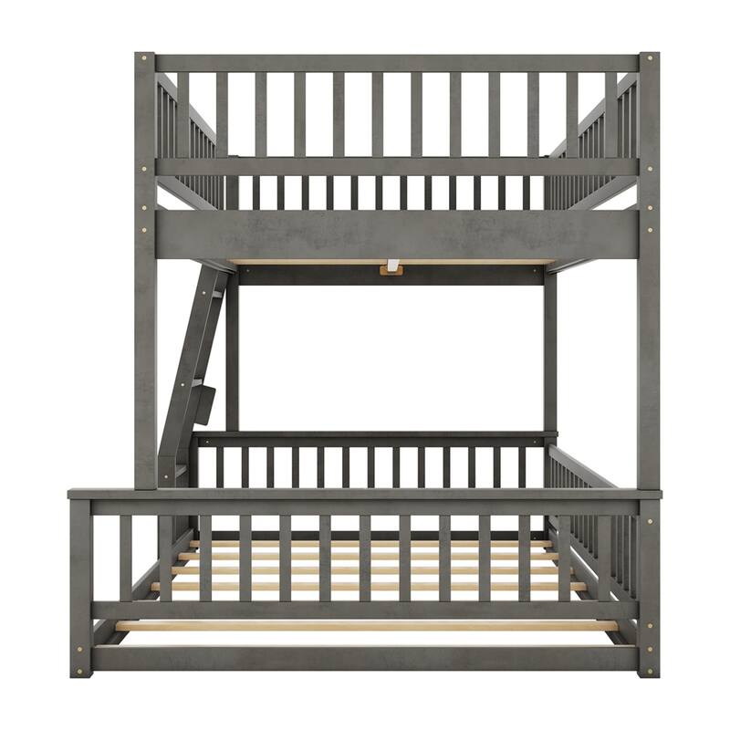 Full XL over Queen Wood Bunk Bed with Ladder and Guardrails