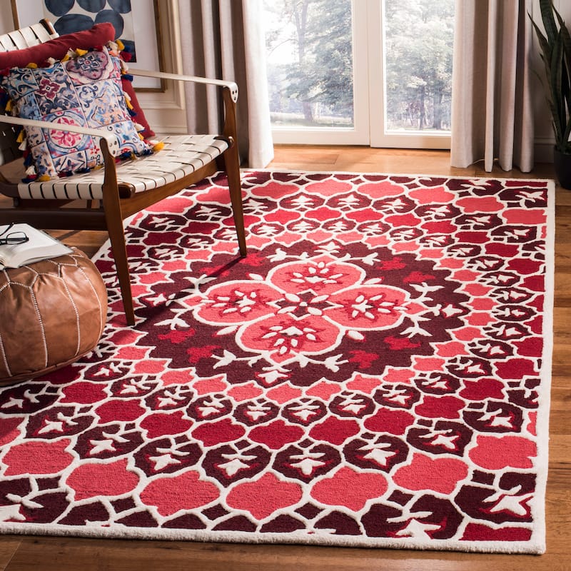 SAFAVIEH Handmade Bellagio Ronak Modern Oriental Wool Rug - 3' x 5' - Red/Ivory
