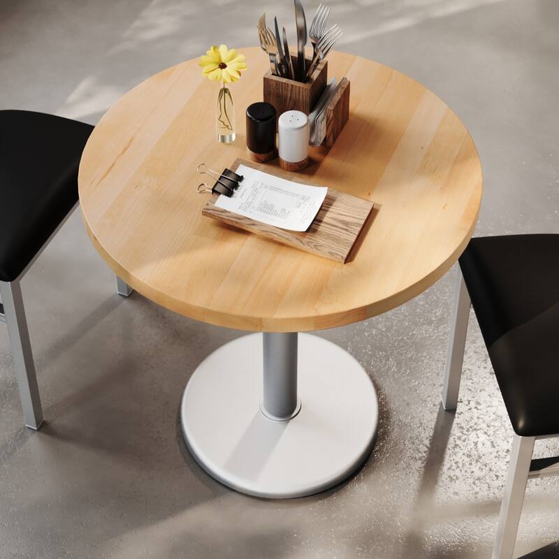 Round Solid Wood Commercial Tabletop with 18" Round Dining Height Base - 30"W x 30"D x 29.5"H