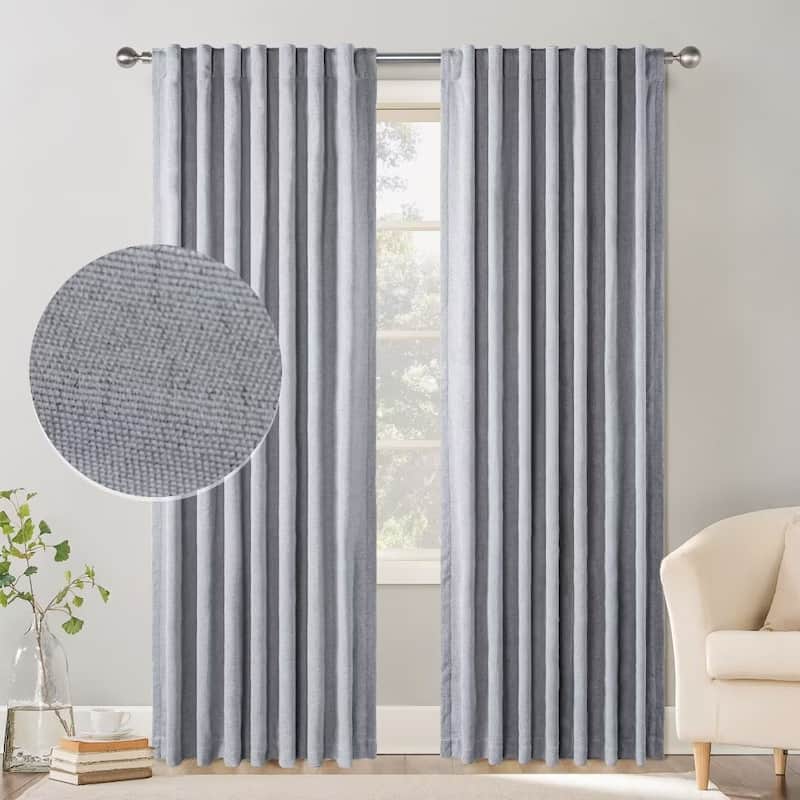 Chenille Blackout Back Tab Curtain Pair(2 panels) - 52"WX96"L - Ash Blue
