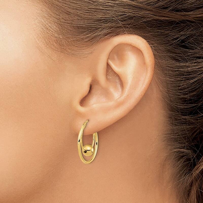 Curata 14k Yellow Gold Polished Textured Ball Hoop Earrings - 22.8x22mm