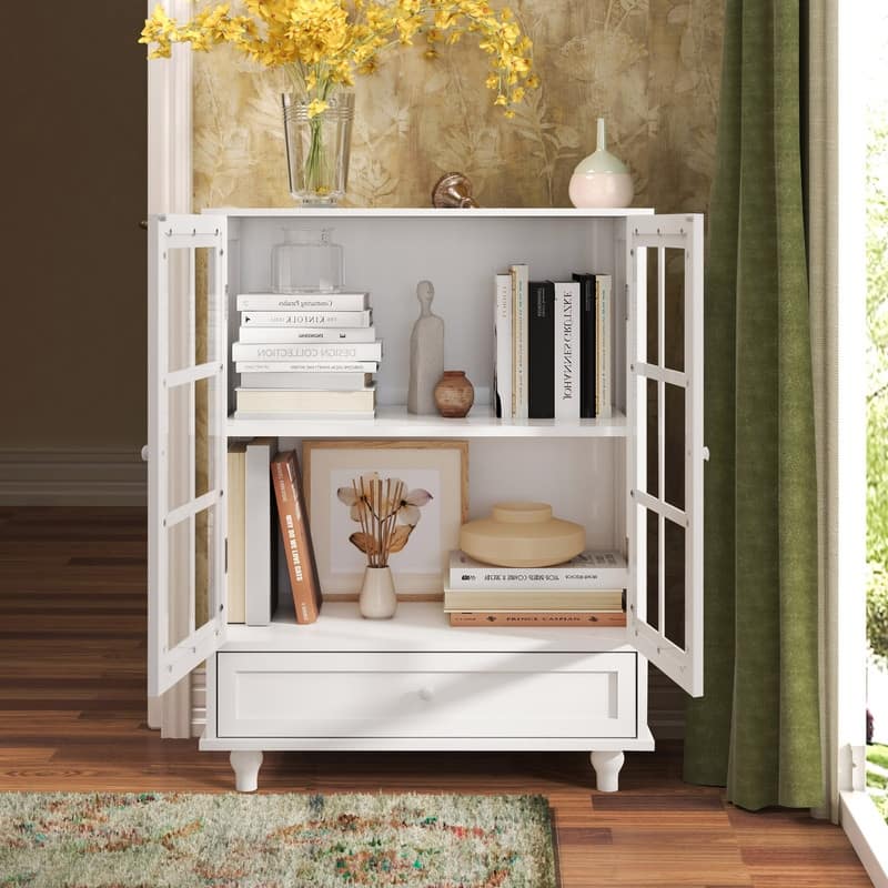 Modern Buffet Cabinet with Adjustable Shelves and Display Glass Doors for Versatile Living Room Storage
