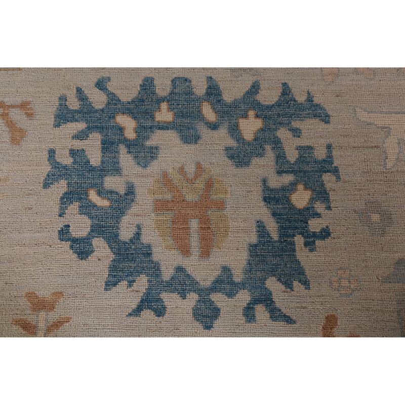 Hand Knotted Oriental 100% Wool Carpet Transitional All-Over Beige & Ivories Oushak Area Rug - 14' 9'' X 12' 6''