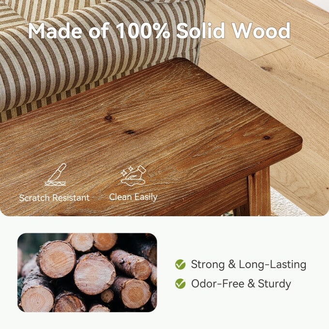 2-Tier Solid Wood End Table, Side Table for Living Room, Bedroom