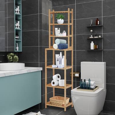 Kinsuite 7-Layer Bamboo Shelf Removable Multifunction Shelving Unit, Storage Shelves for Bathroom, Living room, Kitchen