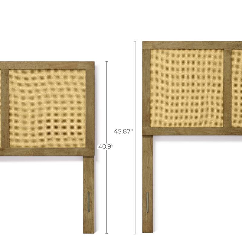 Natural Finish Rubberwood with Rattan Panels Headboard, King or Queen (Headboard Only)