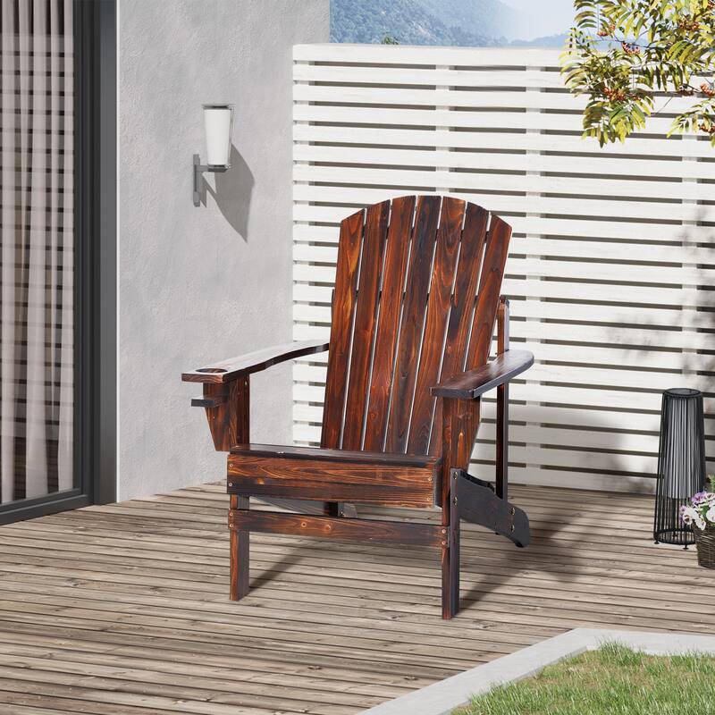 Outsunny Wooden Adirondack Chair, Outdoor Patio Lawn Chair with Cup Holder, Classic Lounge for Deck, Garden, Backyard, Fire Pit