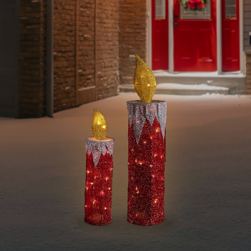 LED Lighted Candles Outdoor Christmas Decorations - 22.75" - Red - Set of 2