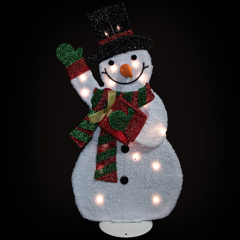 Lighted Waving Snowman Outdoor Christmas Decoration - 32" - Clear Lights - White