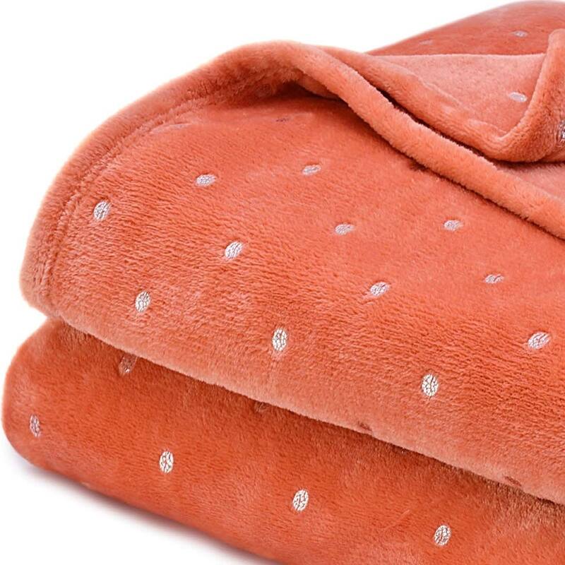 HomeRoots 50" X 60" Orange Fleece Woven Polka Dots Plush Throw Blanket