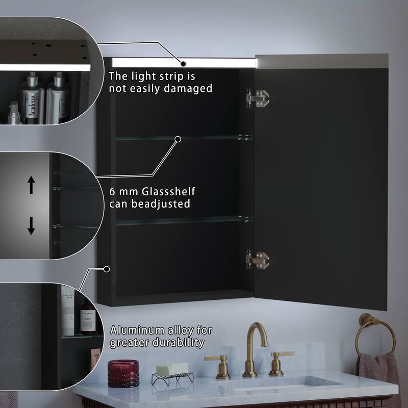 Bathroom LED Rectangular Aluminum Surface Mount Medicine Medicine Cabinet With Adjusted Glass shelves