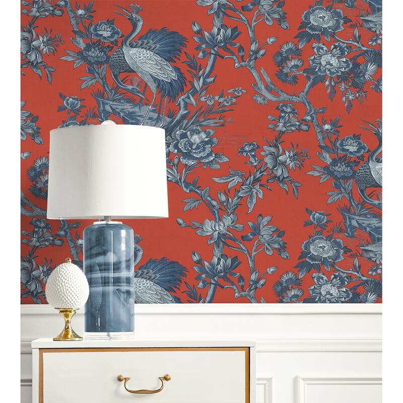 Seabrook Designs Alice Crane Toile Unpasted Wallpaper