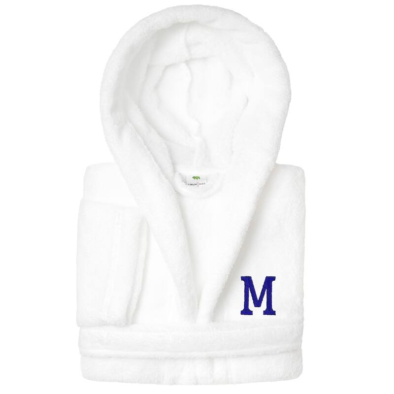 Sweet Kids 100% Polyester SUPER PLUSH Double Brushed Hooded Bathrobe with Navy Bookman Monogram - Medium - M