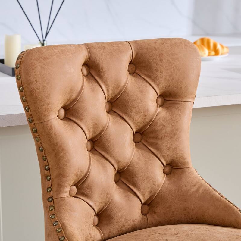 Aged and Retro PU Swivel Barstools Adjusatble Seat Height from 25-33 Inch,Bar Stools with Backs Comfortable Tufted(Set of 2)