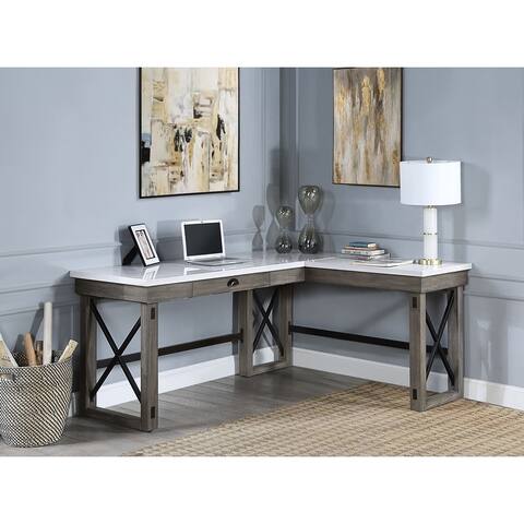 67''L Home Office Talmar L-Shaped Writing Computer Desk with 32mm Marble Lift Top and Felt Lined Drawer