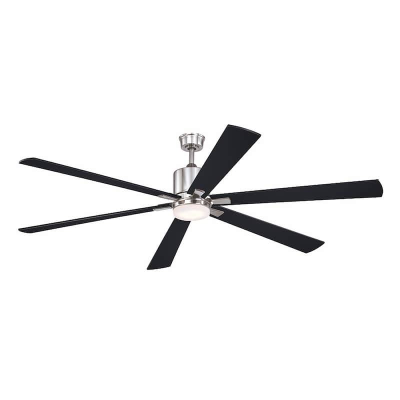 VAXCEL Wheelock Satin Nickel Outdoor Ceiling Fan, Reversible Black-Driftwood Blades, LED Light Kit, Remote 6 Speeds, DC Motor