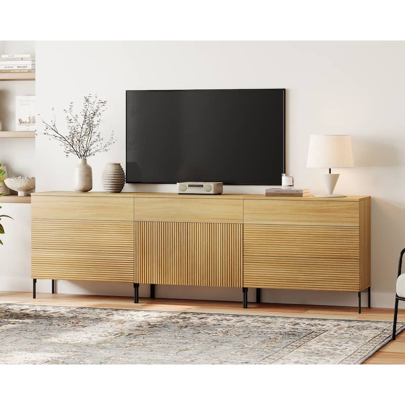 Modern Reeded Dresser TV Stand For Tvs Up To 100 Inch, Entertainment Center With Drawers