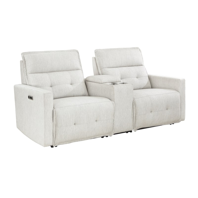 Autrey Fabric Power Double Reclining Loveseat with Center Console - White