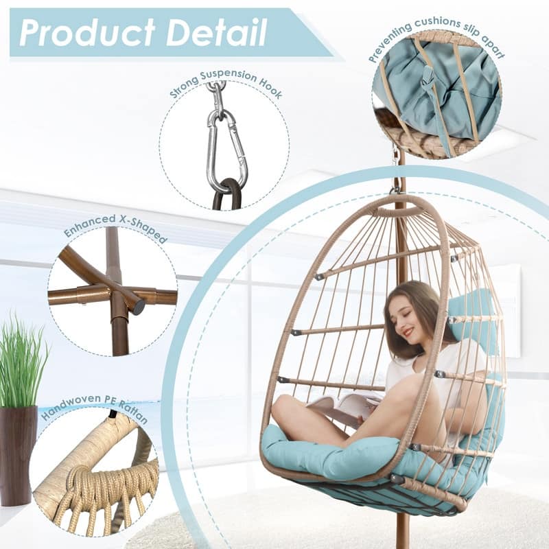 FINCATI Outdoor Oversized Luxury Hanging Egg Chair with Stand, 350 lbs Indoor Egg Swing Chair with Stand, Egg Chair Outdoor
