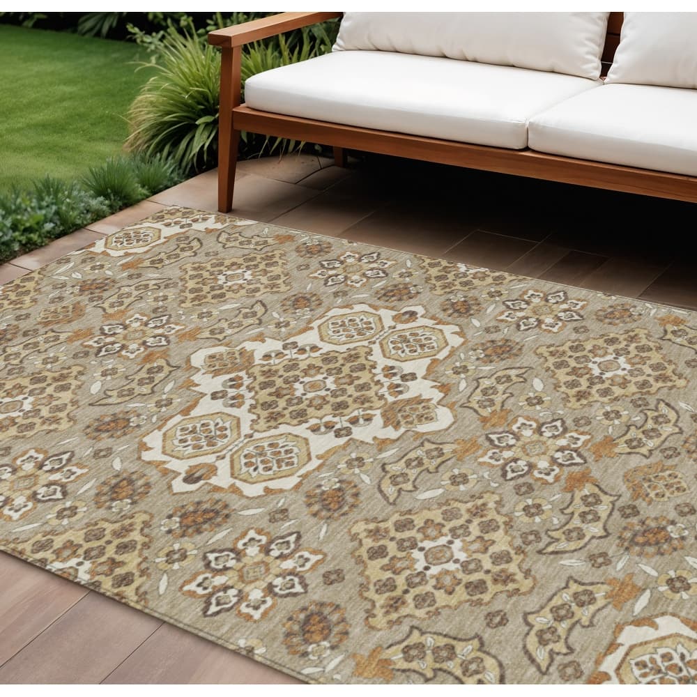 HomeRoots Medallion Traditional Rectangle Outdoor Rug