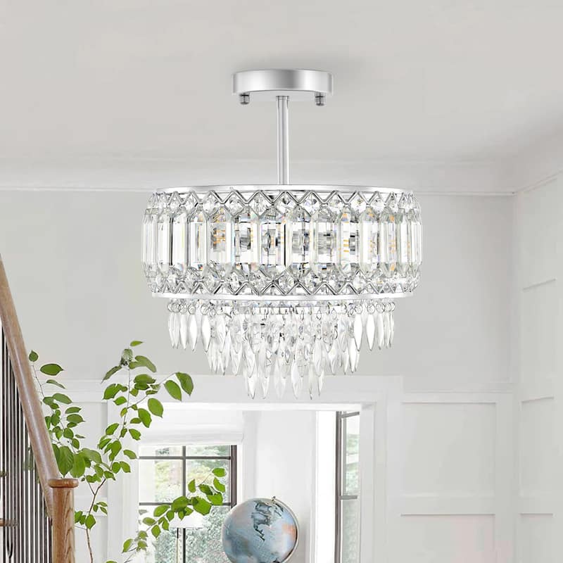 GetLedel 3-Light Dimmable Crystal Semi-Flush Mount Chandelier