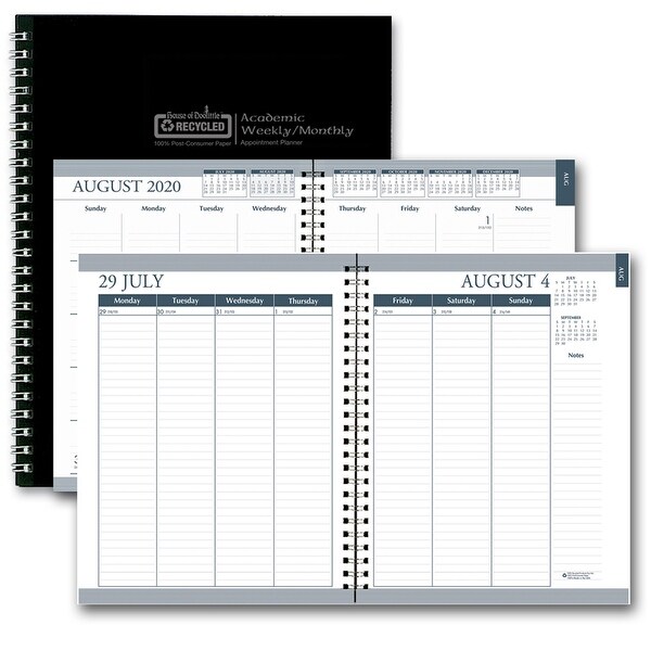 Monthly and Weekly Academic Calendar Planner, Black Suede Like Cover, 12 Months July-August, 7" x 9" - One Size. Opens flyout.