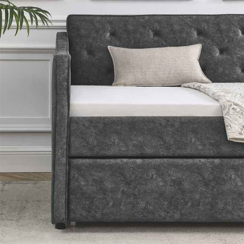 Twin Size Daybed with Twin Size Trundle Upholstered Tufted Sofa Bed