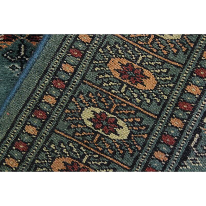 Rustic Bokhara Le Green/Black Hand Knotted Wool Runner - 2'7'' x 11'6''