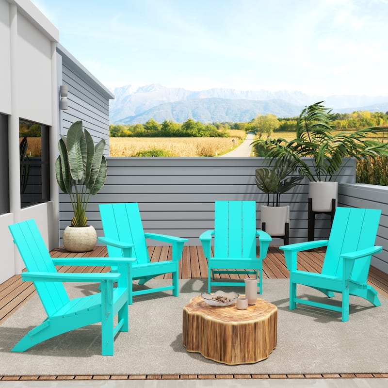 Polytrends Shoreside Modern Poly Folding Eco-Friendly All Weather Adirondack Chair (Set of 4) - Turquoise