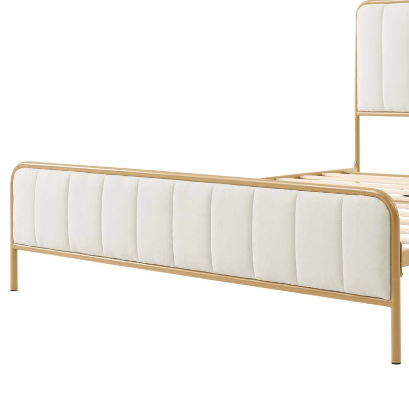 Queen Upholstered Bed Frame with Tufted Headboard, Modern Design, Neutral Tones