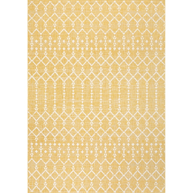 JONATHAN Y Trebol Moroccan Geometric Textured Weave Indoor/Outdoor Area Rug - 5 X 8 - Yellow/Cream