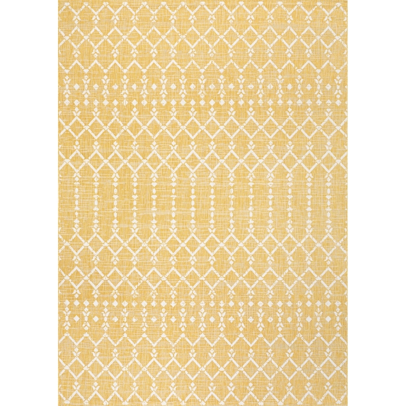 JONATHAN Y Trebol Moroccan Geometric Textured Weave Indoor/Outdoor Area Rug - 8 X 10 - Yellow/Cream
