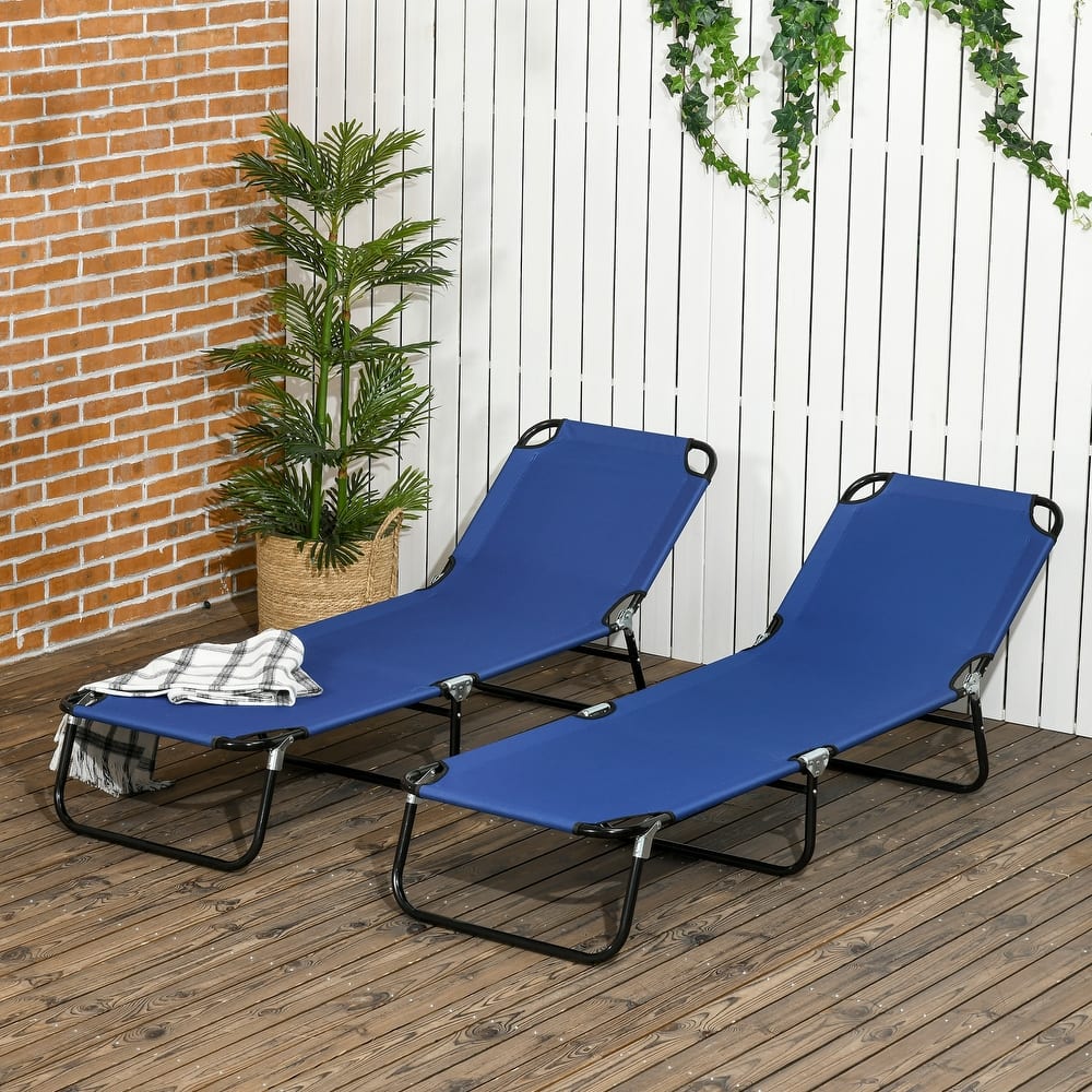 Outsunny Folding Chaise Lounge Pool Chairs, Set of 2 Outdoor Sun Tanning Chairs, Five-Position Reclining