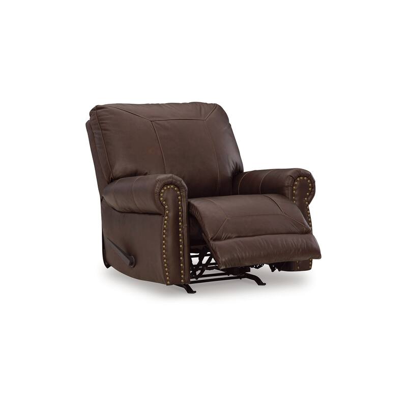 Reeve Manual Recliner Chair, Nailhead Trim, Dark Brown Leather Blend