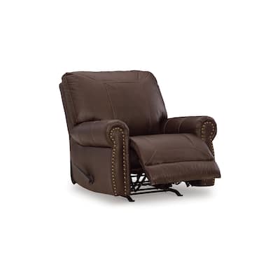 Reeve Manual Recliner Chair, Nailhead Trim, Dark Brown Leather Blend